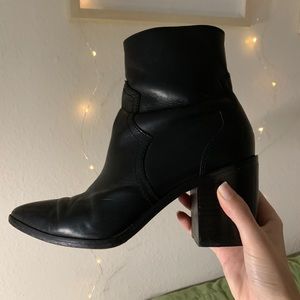 Frye Leather Block Heel Pointed Toe Boots